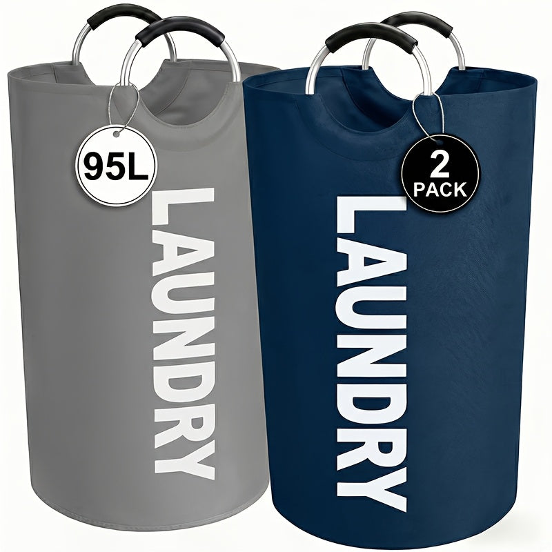 Laundry Basket 2pcs Large Foldable 25.1 Gallon, Collapsible Elevated Hamper with Half-Ring Handles for Bedroom, Bathroom & Laundry Room, Multiple Color Options