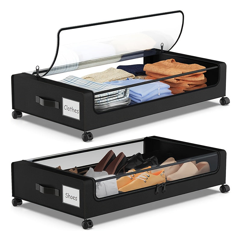 Under Bed Storage Containers with Wheels - Foldable Closet Organizer Bins with Label Holder for Clothing Blankets Shoes Comforter Pillows Bedding