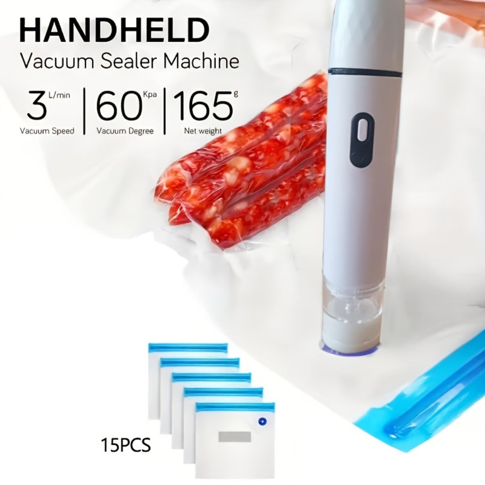 Handheld Vacuum Sealer Machine for Food Storage Portable Food Vacuum Preservation Device with 15 or 30 Vacuum Bags ¨C Powerful Compact Vacuum Sealing Machine for Freshness