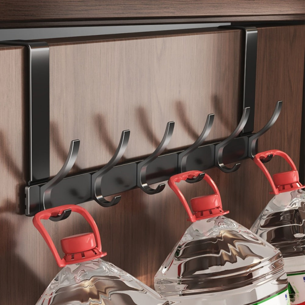 Over Door Hook Hanger with 5-6 Hooks, No Drill Metal Door Organizer for Hats Keys Bags Entryway Bathroom Bedroom