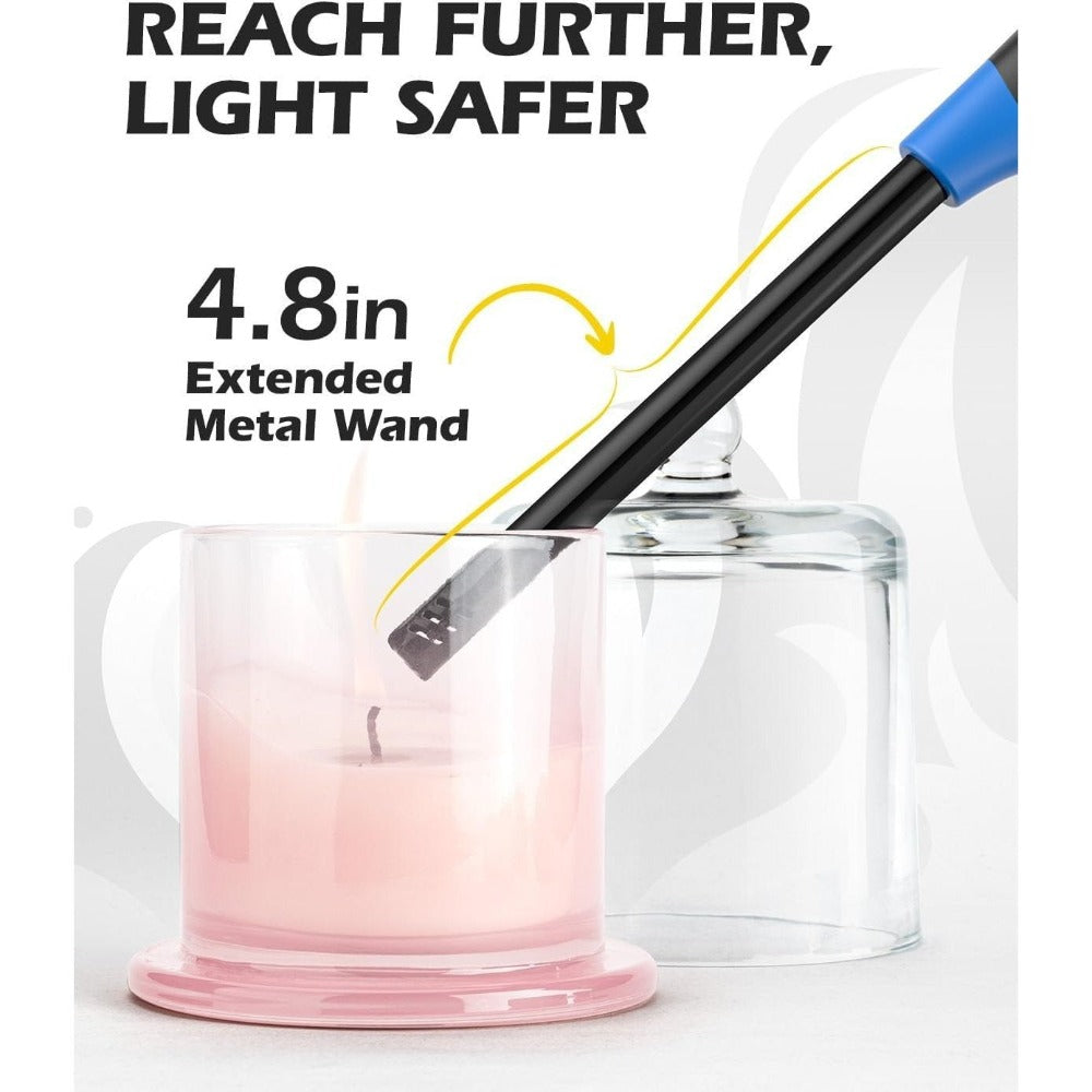 NEON Refillable Butane Candle Lighter 6-Pack - Long Metal Wand Adjustable Soft Flame Multi-Purpose Lighter for BBQ Grill Stove Fireplace Camping Kitchen