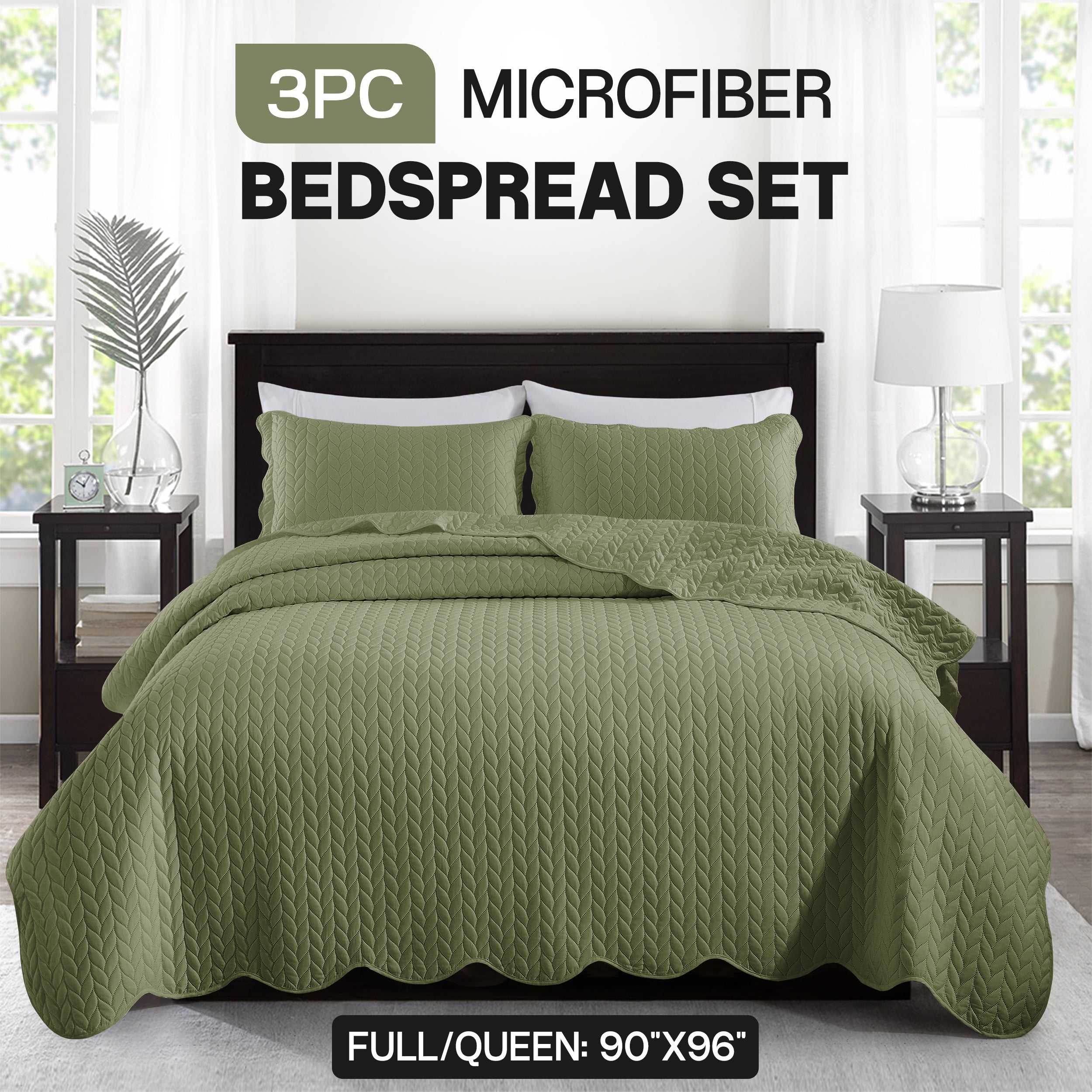 Bedspread Set 3-Piece Microfiber Floral Coverlet with Pillow Shams - Soft Breathable Lightweight All-Season Bed Cover for Queen King Twin California King