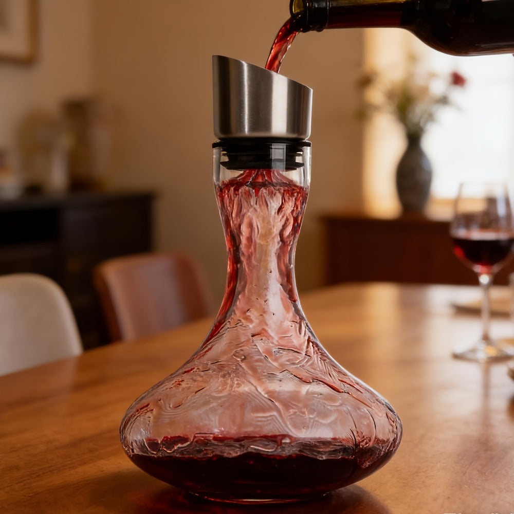 Wine Decanter Hand Blown Crystal Glass 1000ml Aerator Pourer Red Wine Carafe with Stainless Steel Aerator Lead-Free Clear Glass Perfect Gift for Wine Lovers