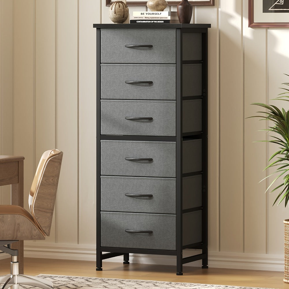 6 Drawer Fabric Dresser with Steel Frame Wooden Top - Storage Chest Organizer for Bedroom Closet Hallway Living Room