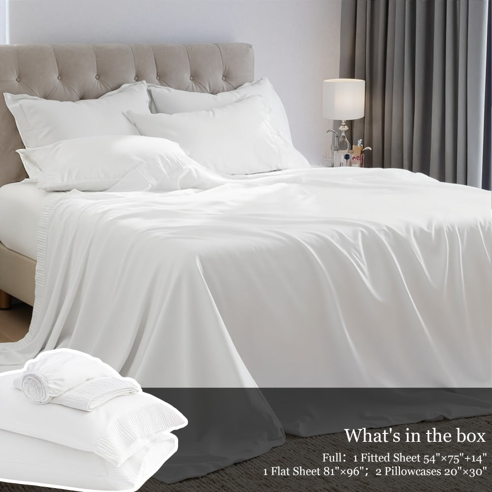 Bed Sheet Set 4-Piece Soft Breathable Cooling Sheets - Flat Sheet, Fitted Sheet & 2 Pillowcases, Wrinkle-Free Hotel Luxury Bedding, All Season Comfort
