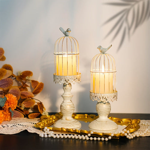Birdcage Candle Holders Set of 2, Vintage Metal Candlestick Holders with Polished Finish ¡ª Wedding Table Centerpieces, Home Decor & Christmas Decoration | Black & White