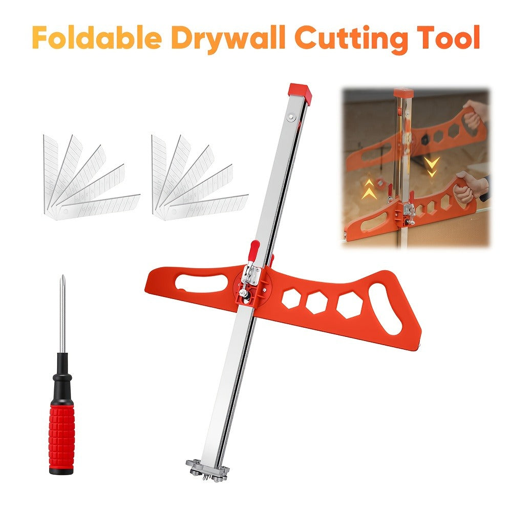 Drywall Scoring Knife 23-Wheel Foldable Gypsum Board Cutter with Adjustable Guide & Ergonomic Handle ¨C Manual Precision Cutting Tool for DIY Home Renovation Construction No Power Needed
