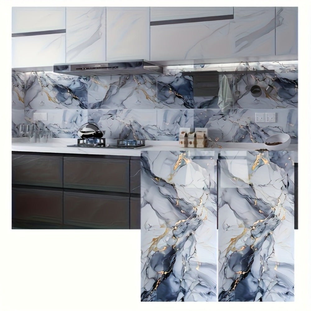 Peel and Stick Marble Tile Stickers ¨C Self Adhesive Foam Wall Tiles for Bathroom Kitchen Office Bohemian Home Decor (50/100pcs, White/Gray/Black/Blue Gold)