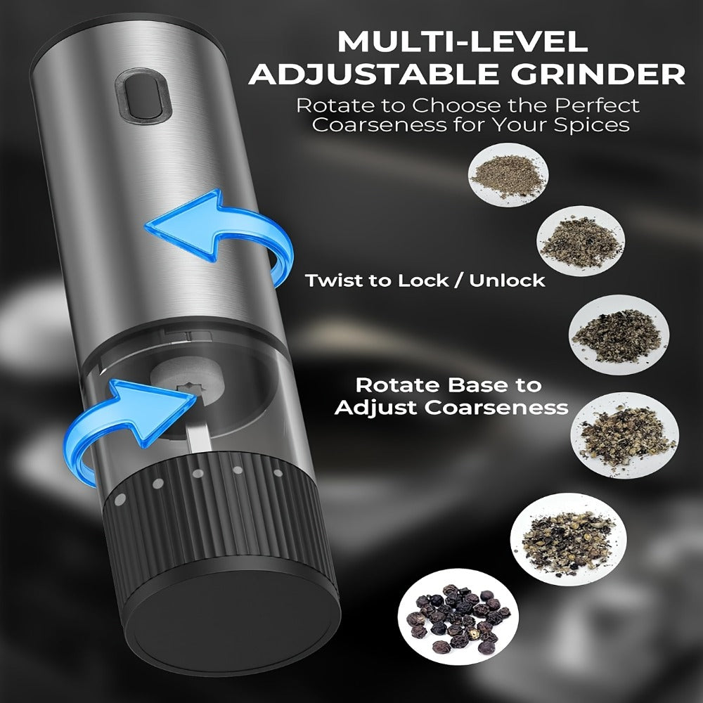 Electric Pepper Grinder USB-C Rechargeable ¨C 5-Level Adjustable Coarseness, One-Hand Operation, Stainless Steel Pepper Mill with Ceramic Core for Kitchen Cooking, Outdoor BBQ & Grilling