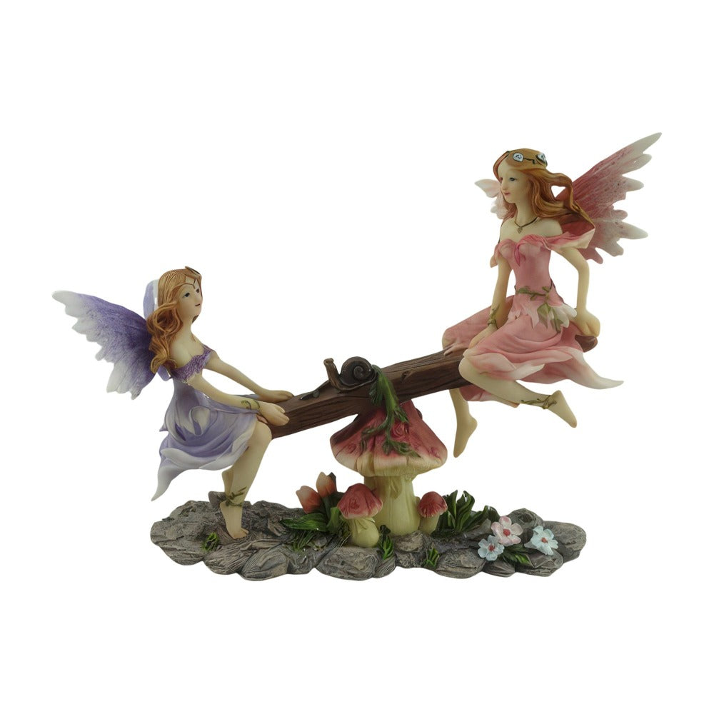 Fairy Figurine Statue Pink Purple Fairy on Seesaw Sculpture Polyresin Home Decor Tabletop Ornament Office Desk Decoration Collectible Gift for Women Girls Birthday Christmas Housewarming 7.75¡±W