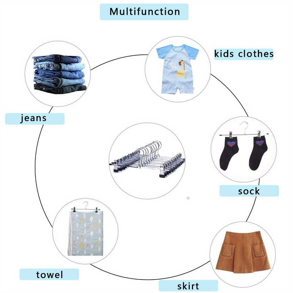 Pants Hangers with Clips 30-Pack ¨C Adjustable Metal Skirt Hangers with 360¡ã Rotatable Clips for Jeans, Trousers, Skirts, Dresses & Ties ¨C Stainless Steel Closet Organizer Hangers