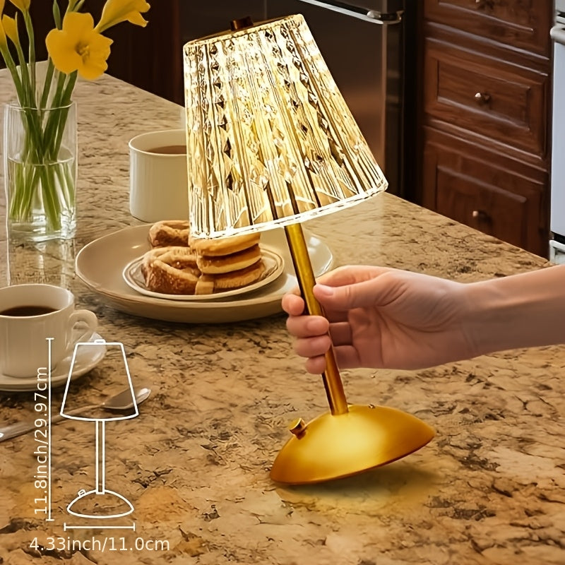 Crystal Atmosphere Lamp Portable ¨C 3-Color Adjustable Touch LED Table Light with Retro Golden Design for Home, Dining Table & Restaurant Ambiance (Starlight / Pumpkin / Trumpet)