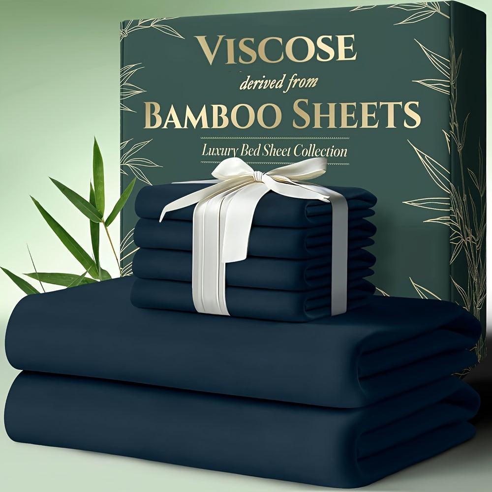 Cooling Bamboo Bed Sheet Set 6pcs Ultra Soft Deep Pocket 17 Inch Double Stitching Breathable Sheets for Hot Sleepers Twin Full Queen King