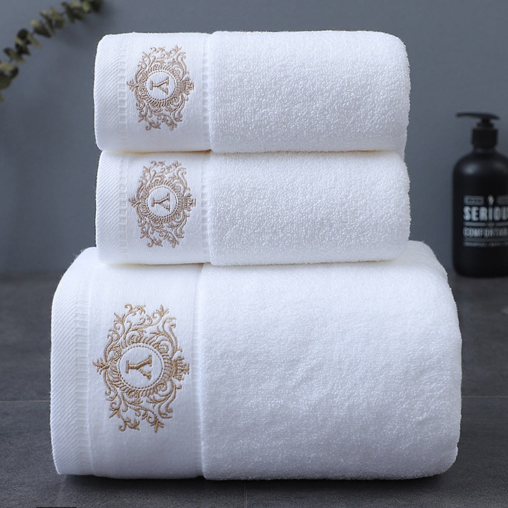 Embroidered Cotton Towel Set 3-Piece ¨C 400g/©O Soft Absorbent Lint-Free Bath Towel Hand Towel Set for Home Spa Salon
