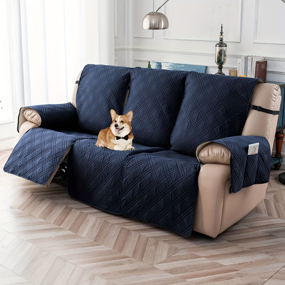 Waterproof Recliner Slipcover 3pcs Set | Non-Slip Quilted Elastic Recliner Chair Cover, Furniture Protector for Living Room Bedroom Office, 8 Colors