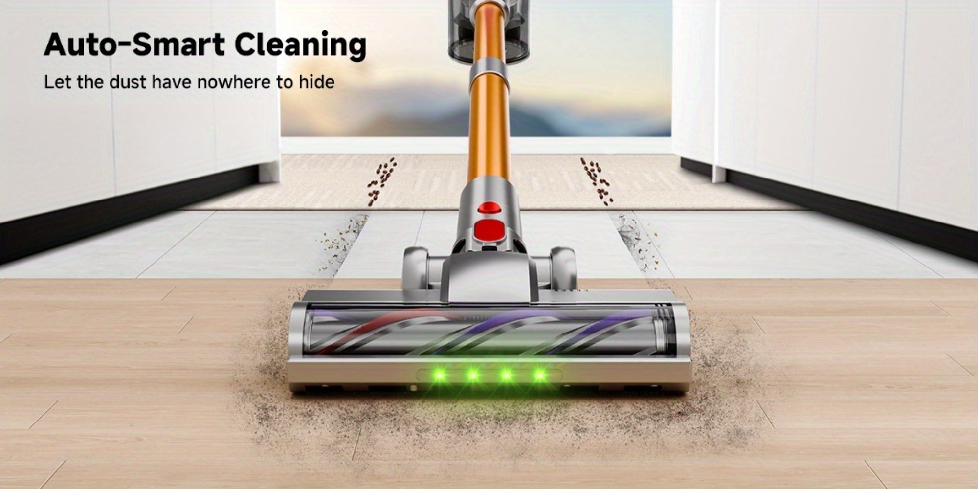 Cordless Vacuum Cleaner 58Kpa Strong Suction 6-in-1 Rechargeable Stick Vacuum with LED Electric Floor Brush Self-Standing Handheld Lightweight for Carpet Hard Floor Pet Hair Home Car