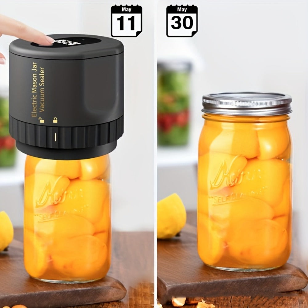 Electric Mason Jar Sealer One-Touch Vacuum Seal - 2025 New Model Automatic Jar Sealer Kit with Wide Mouth & Regular Mouth Lids, Food Storage Vacuum Sealer for Mason Jars, Canning Jar Lid Sealer, Black & White