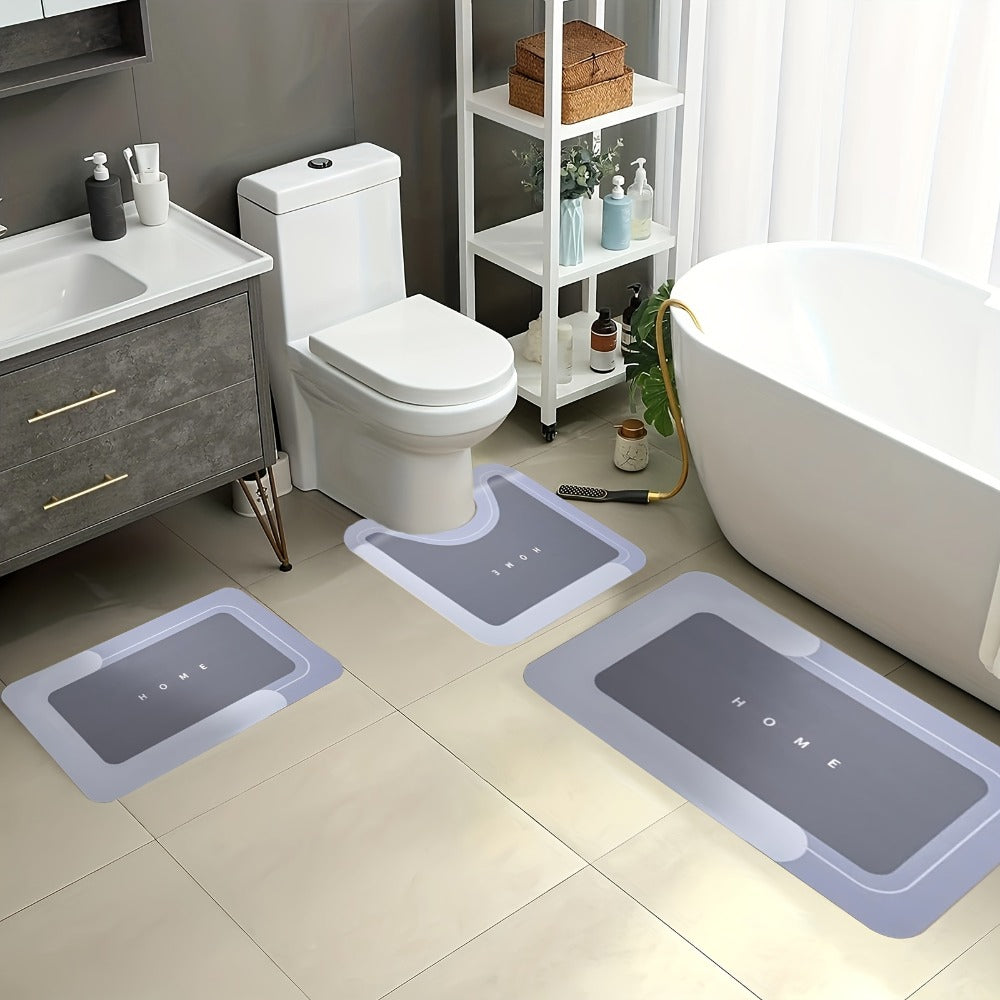 Diatomaceous Earth Bath Mat Set 3pcs Non-Slip Super Absorbent Bathroom Rug - Quick Dry Machine Washable Toilet Mat for Shower Room, Hotel & Home | Safe Non-Slip Backing | Blue, Coffee & Gray