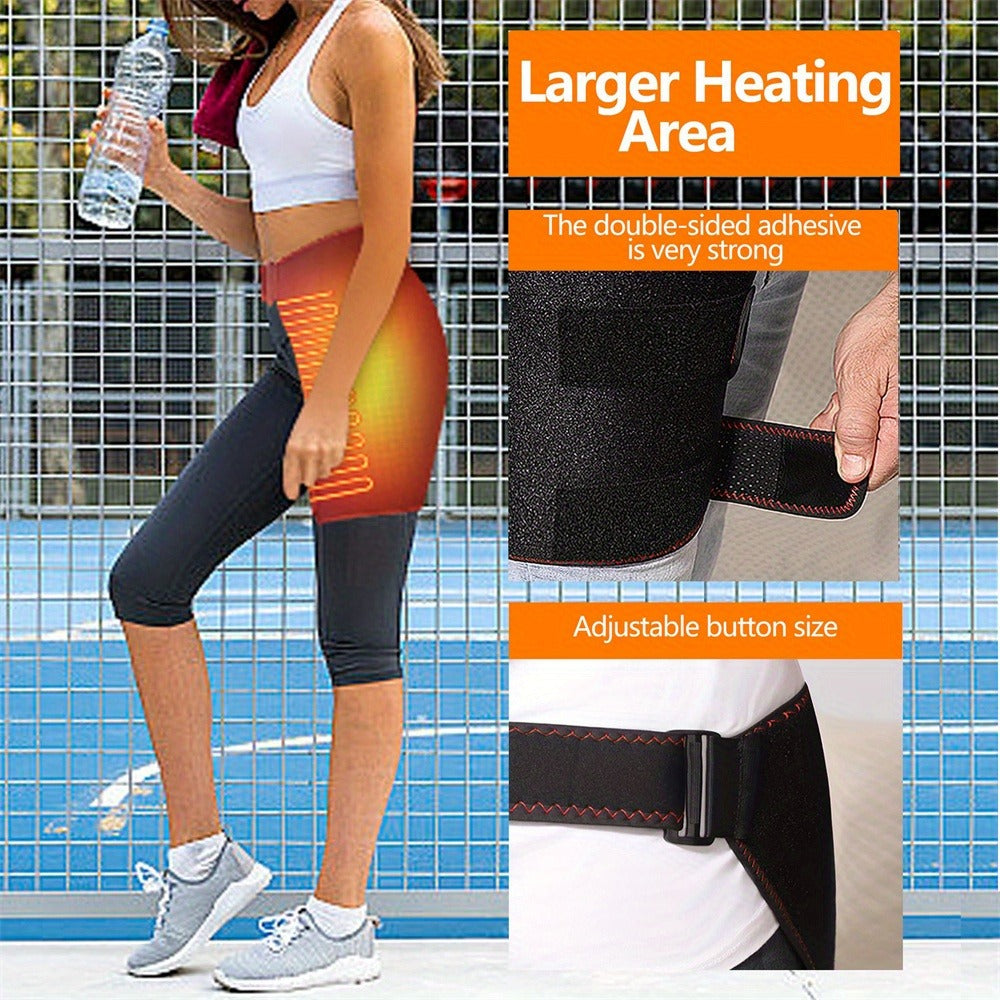 Heated Hip Brace USB Electric Heating Pad with 3 Vibration Massage Modes Hip Pain Relief Wrap Belt for Women Men Sciatica Arthritis SI Joint Lower Back Therapy