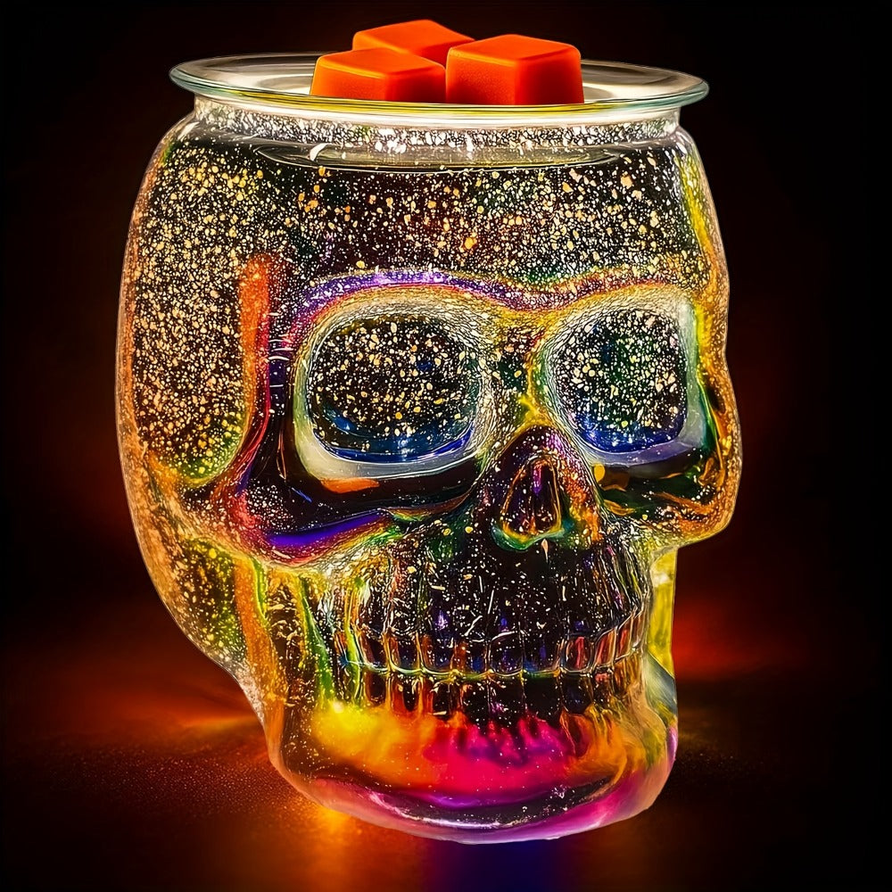 3D Glass Skull Electric Wax Melter Warmer - USB Powered PTC Aromatic Wax Burner for Home Decor, Halloween Christmas Holiday Gift
