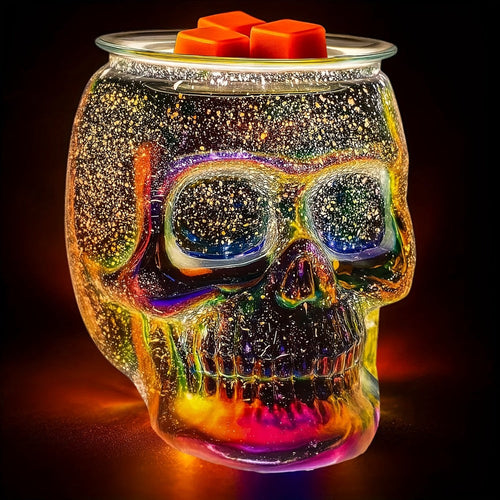 3D Glass Skull Electric Wax Melter Warmer - USB Powered PTC Aromatic Wax Burner for Home Decor, Halloween Christmas Holiday Gift