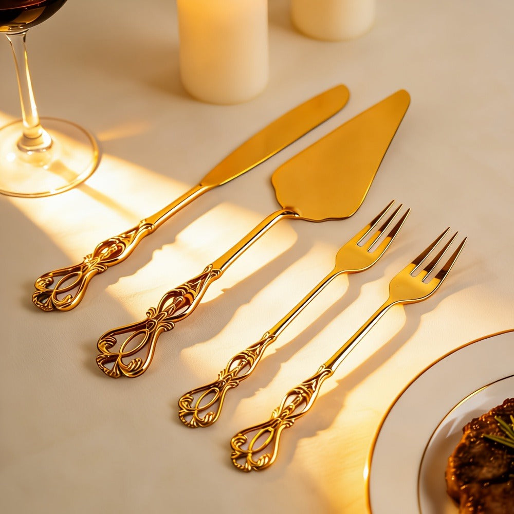 Cake Knife and Spatula Set with Rose Handle ¨C Silver-Plated Dessert Server Gift Box Set for Wedding, Birthday & Party