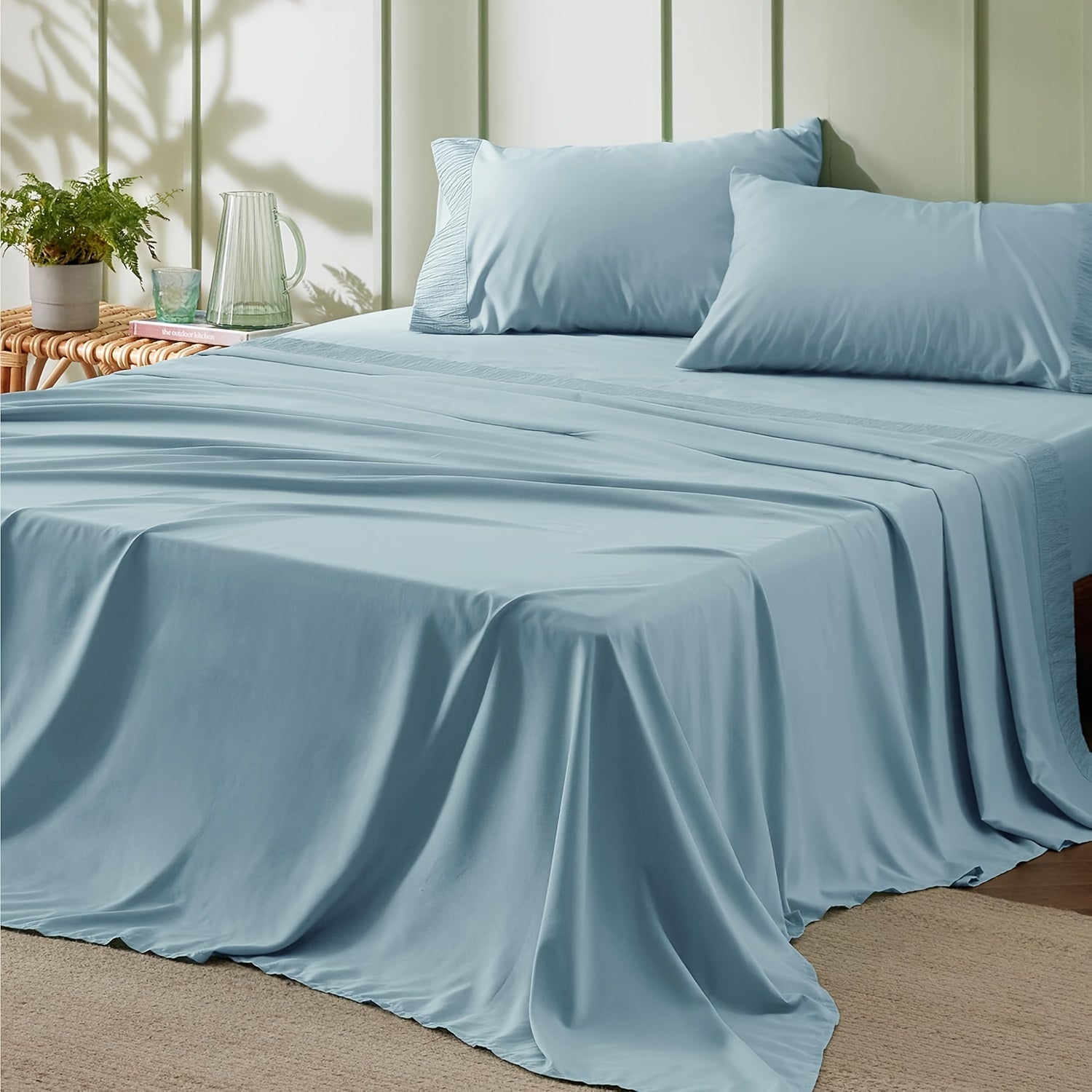 Microfiber Bed Sheet Set 4-Piece Deep Pocket Fitted Sheet Flat Sheet Pillowcases Twin Full Queen King All Colors Soft Breathable Fade Resistant Easy Care