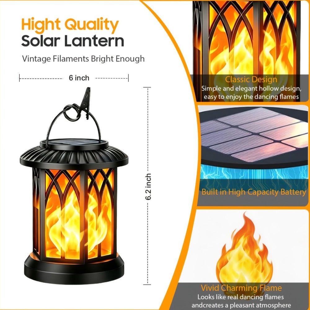 Solar Lantern Outdoor Hanging Lights Flickering Flame IPX5 Waterproof Auto On/Off 12Hrs Garden Yard Patio Decor Classic Black Antiqued Bronze 2 or 4 Pack