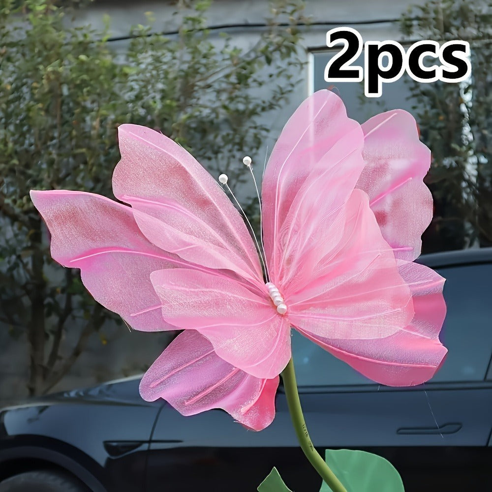 3D Artificial Butterfly Decorations 2pcs ¨C Realistic Featherless Fake Butterflies for Wedding, Home, Garden & Party Decor | No Electricity Required | All-Season Indoor Outdoor Holiday Accent