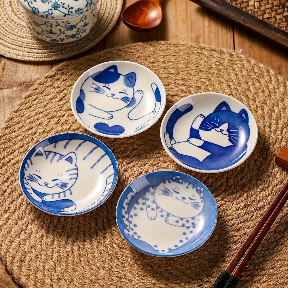 Ceramic Dipping Bowls Set of 8 Cat Shaped Mini Soy Sauce Dishes 4 Inch Small Condiment Bowls for Side Dishes Appetizer Serving Home Kitchen Restaurant Cat Lover Dinnerware Gift