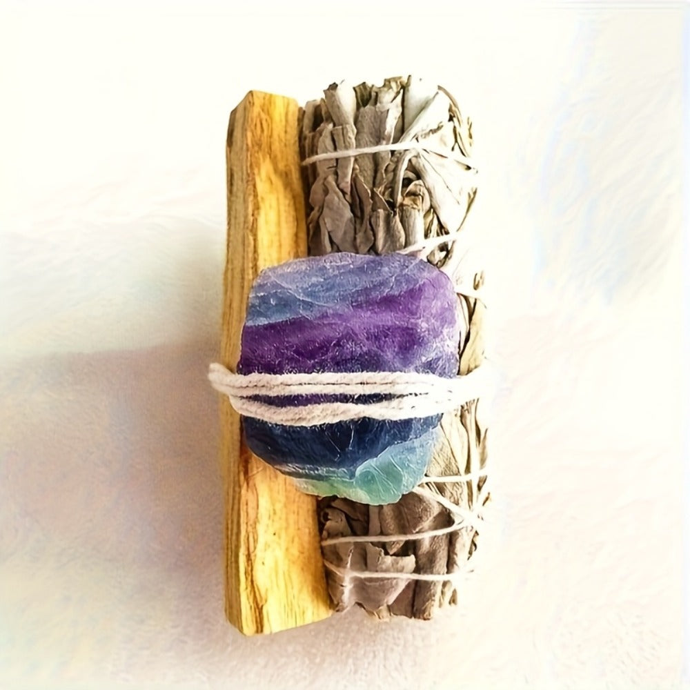 Natural Crystal White Sage Smudge Set for Space Cleansing Home Rituals Meditation Decor Teacher Appreciation Easter Gift Random Crystal