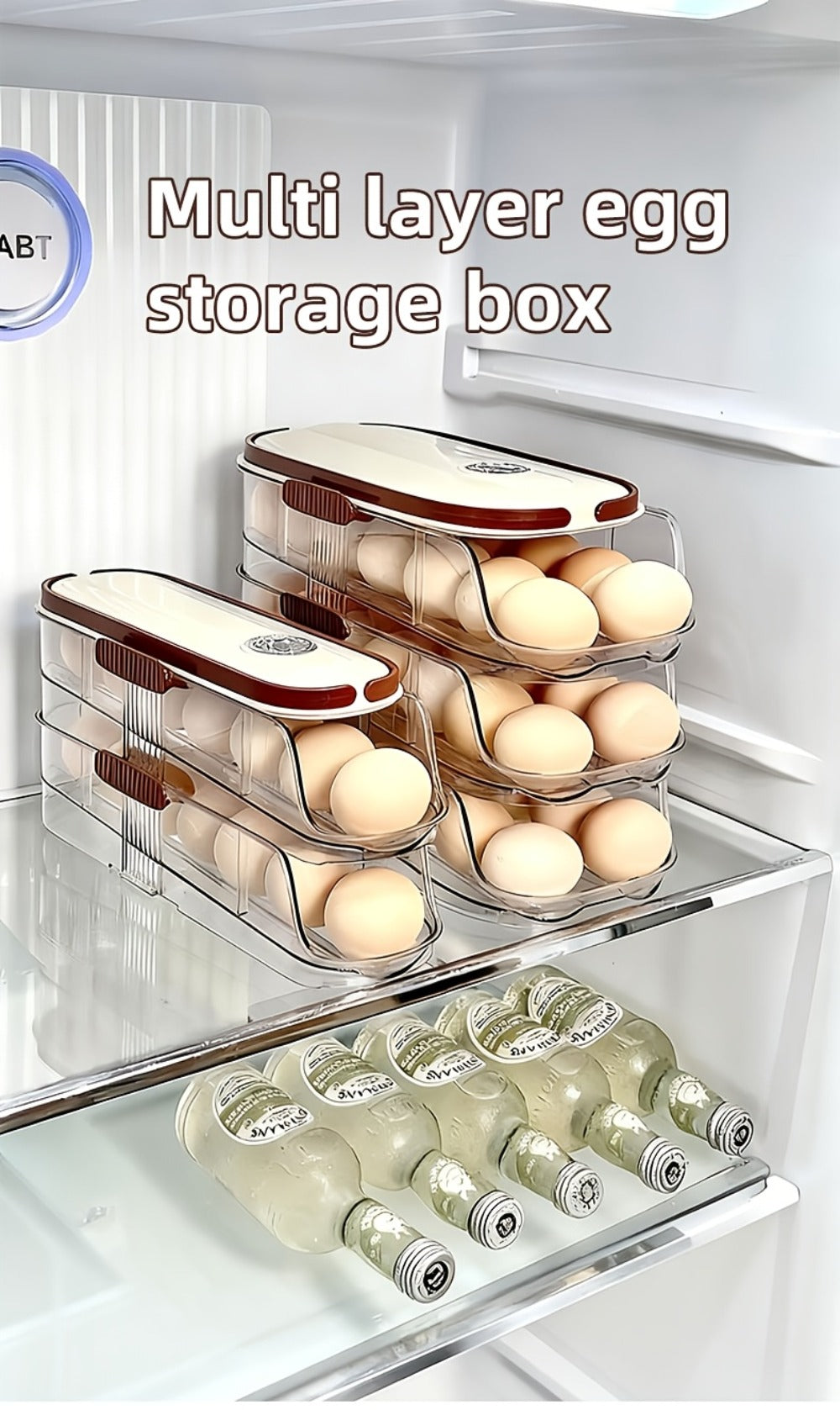 Egg Organizer for Refrigerator, Multi-Layer Auto-Rolling Egg Rack with Large Capacity ¨C Space-Saving Egg Storage Dispenser for Fridge, Cabinet & Countertop, Ideal for Busy Families