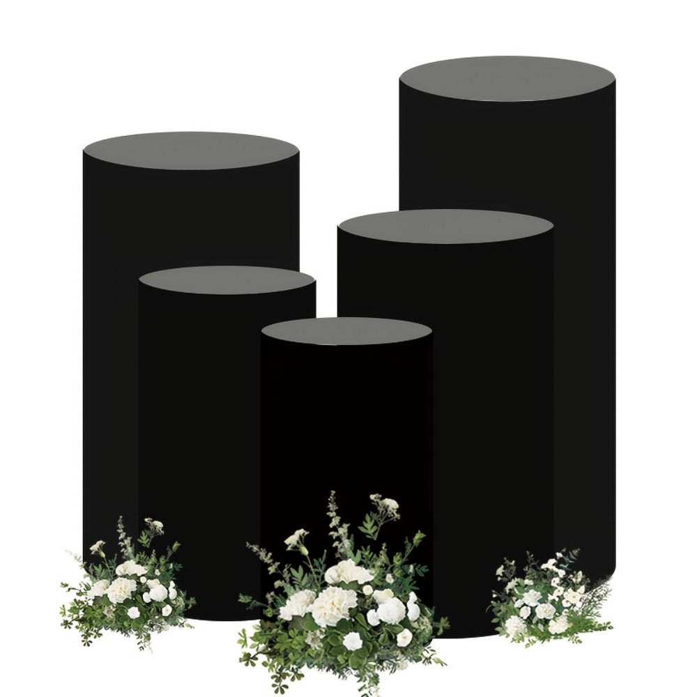 Cylinder Pedestal Stand Covers 5pcs ¨C Stretch Fabric Pillar Covers for Wedding Party Birthday Baby Shower Dessert Table Backdrop Decor White Pink