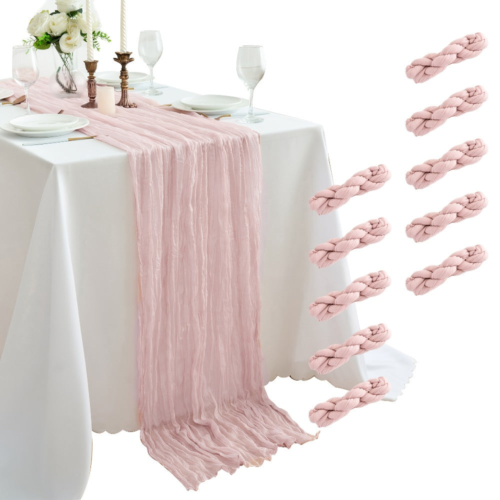 Cheesecloth Table Runner 10 Pack, 10ft Boho Wedding Table Runner for Reception, Rustic Bridal Shower, Party & Home Decor ¨C Dusty Pink, Sage, Lavender