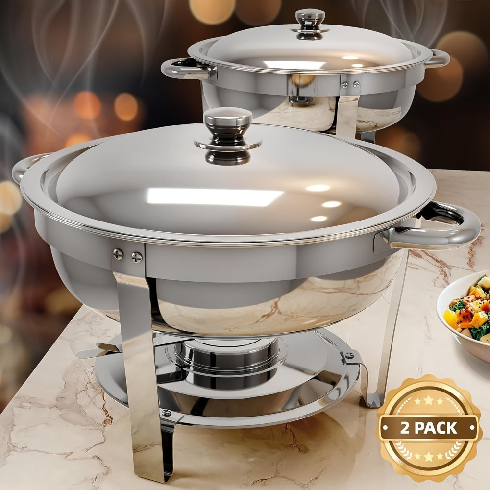 Chafing Dish Buffet Set Stainless Steel Food Warmer 6QT Round Chafer for Catering Events Parties Weddings Banquets, Silver & Gold, 1/2/4/6 Pack Options