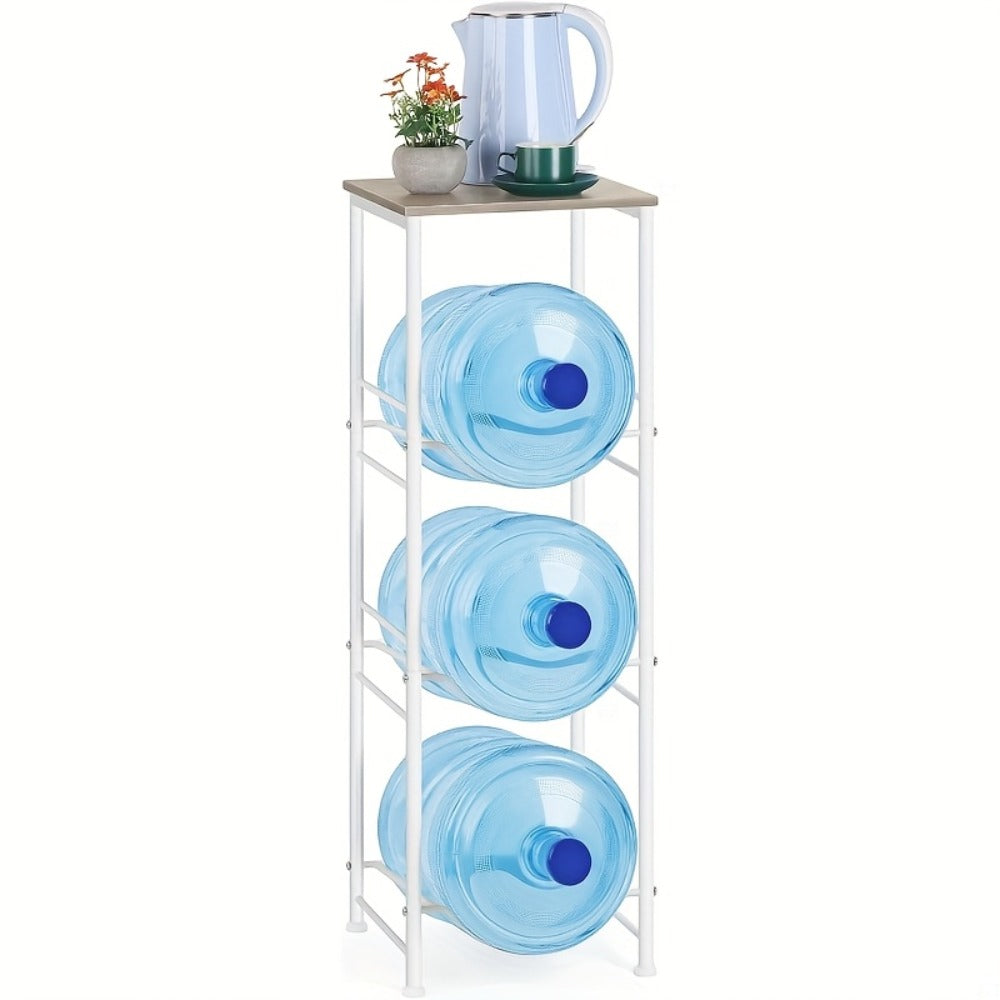 5-Gallon Water Jug Holder 3-Tier ¨C Heavy Duty Water Bottle Rack Organizer with Top Shelf & Adjustable Legs for Kitchen, Living Room & Office ¨C Particleboard & Steel Frame, White, Brown & Black