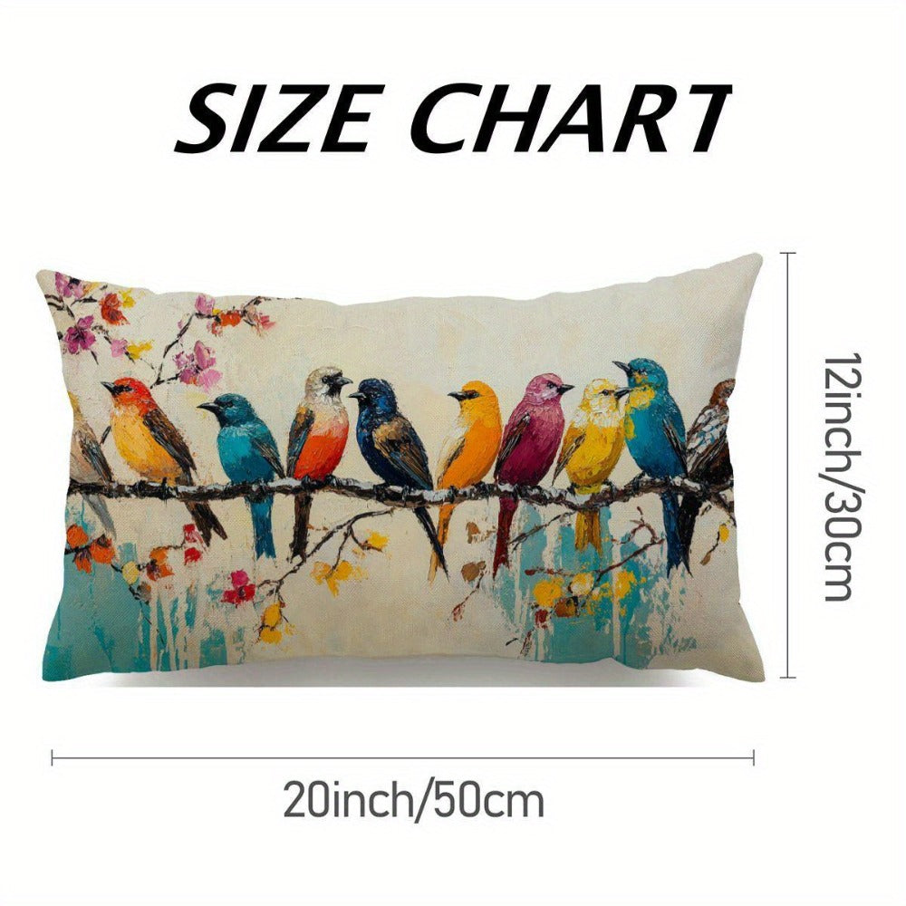 Lumbar Pillow Covers 12x20 Inch Watercolor Bird Pattern - Decorative Linen Throw Pillow Cases Cute Nature Print Zipper Closure | 1pc or 2pcs | Bedroom Living Room Sofa Couch Cushion Cover Home Decor