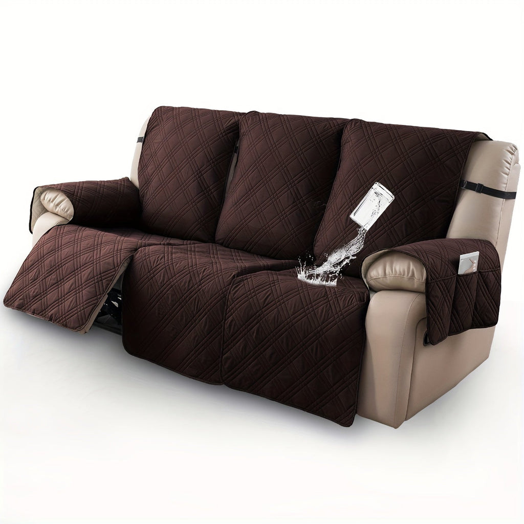 Waterproof Recliner Slipcover 3pcs Set | Non-Slip Quilted Elastic Recliner Chair Cover, Furniture Protector for Living Room Bedroom Office, 8 Colors
