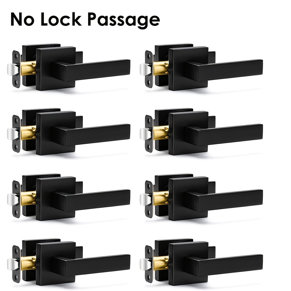 Matte Black Square Door Handle Set ¨C Interior Passage Door Knob for Hall & Closet, Heavy-Duty Left & Right Hand Compatible, Modern Hardware