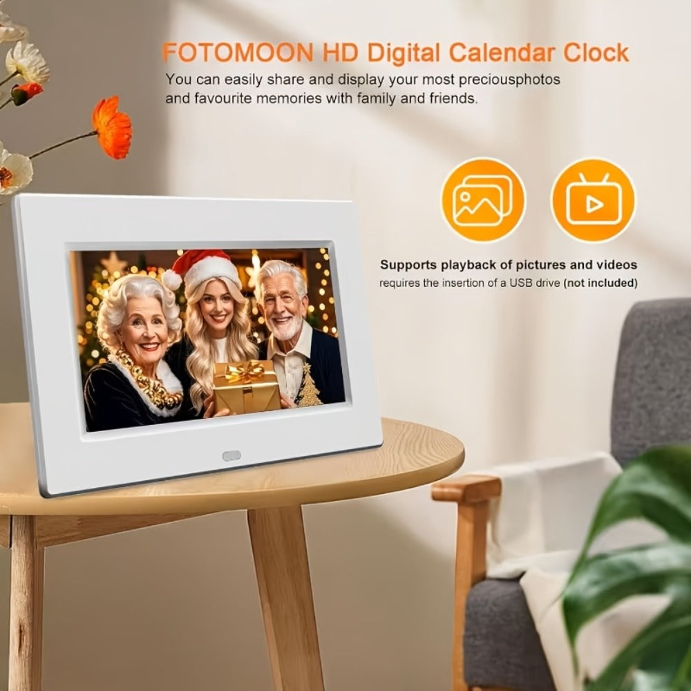 Digital Photo Frame Clock Large Display Calendar Alarm Clock for Seniors USB Powered Supports Photo Video Playback 7 10.1 Inch Bedroom Decor