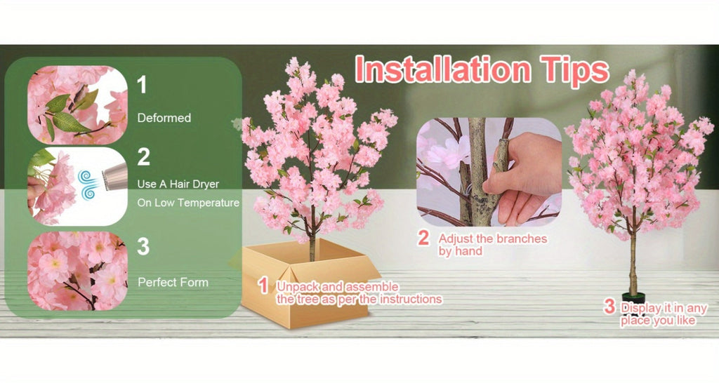 Artificial Cherry Blossom Tree 6ft Tall Faux Pink Silk Flower Tree with Moss Pot for Home Office Living Room Indoor Decor