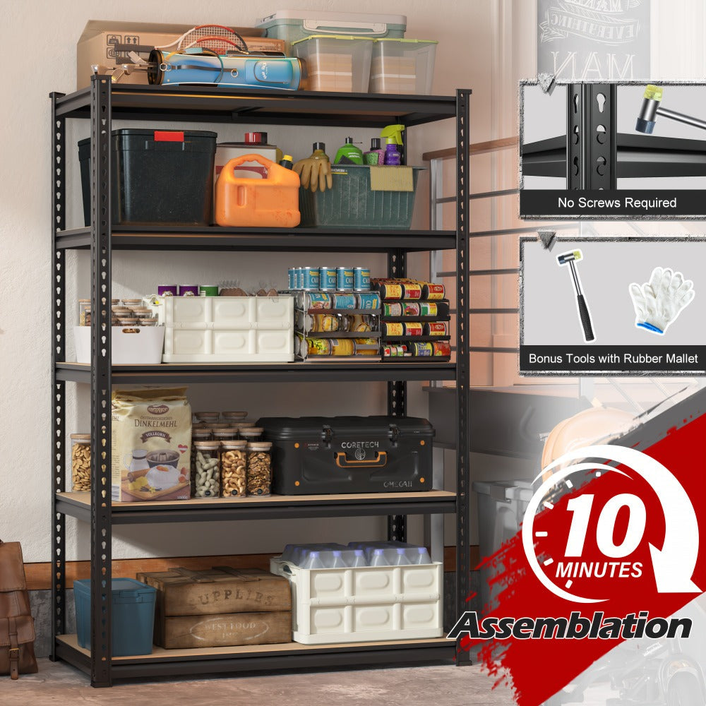 Heavy Duty Garage Shelving 5-Tier Metal Storage Shelves 3020LBS Capacity Adjustable Steel Shelf Unit for Garage Basement Warehouse Easy Assembly Black Silver