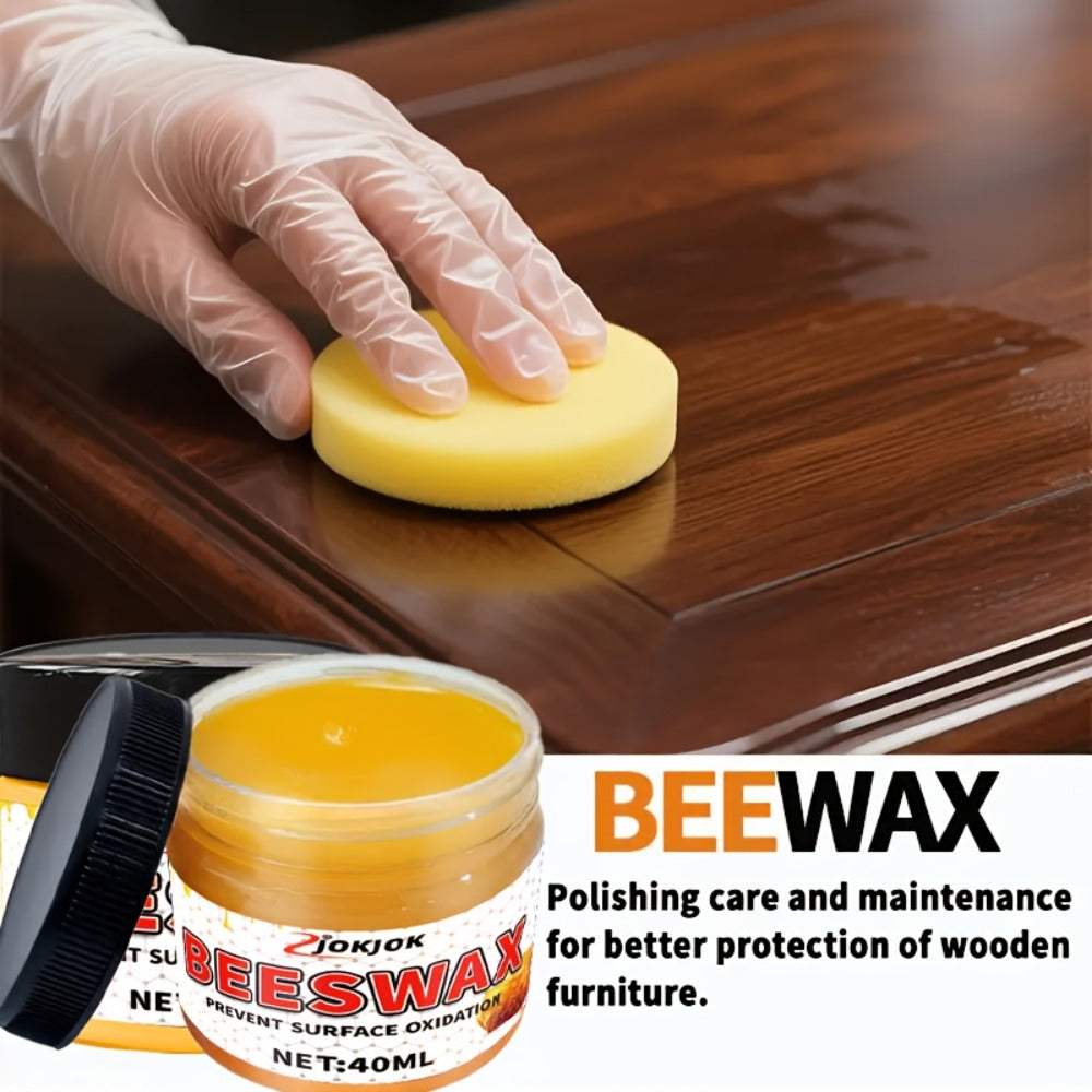 Beeswax Wood Polish ¨C Liquid Furniture Wax for Floors, Desks & Cabinets, Non-Toxic Long-Lasting Gloss, Multi-Surface Wood Restorer with Sponge