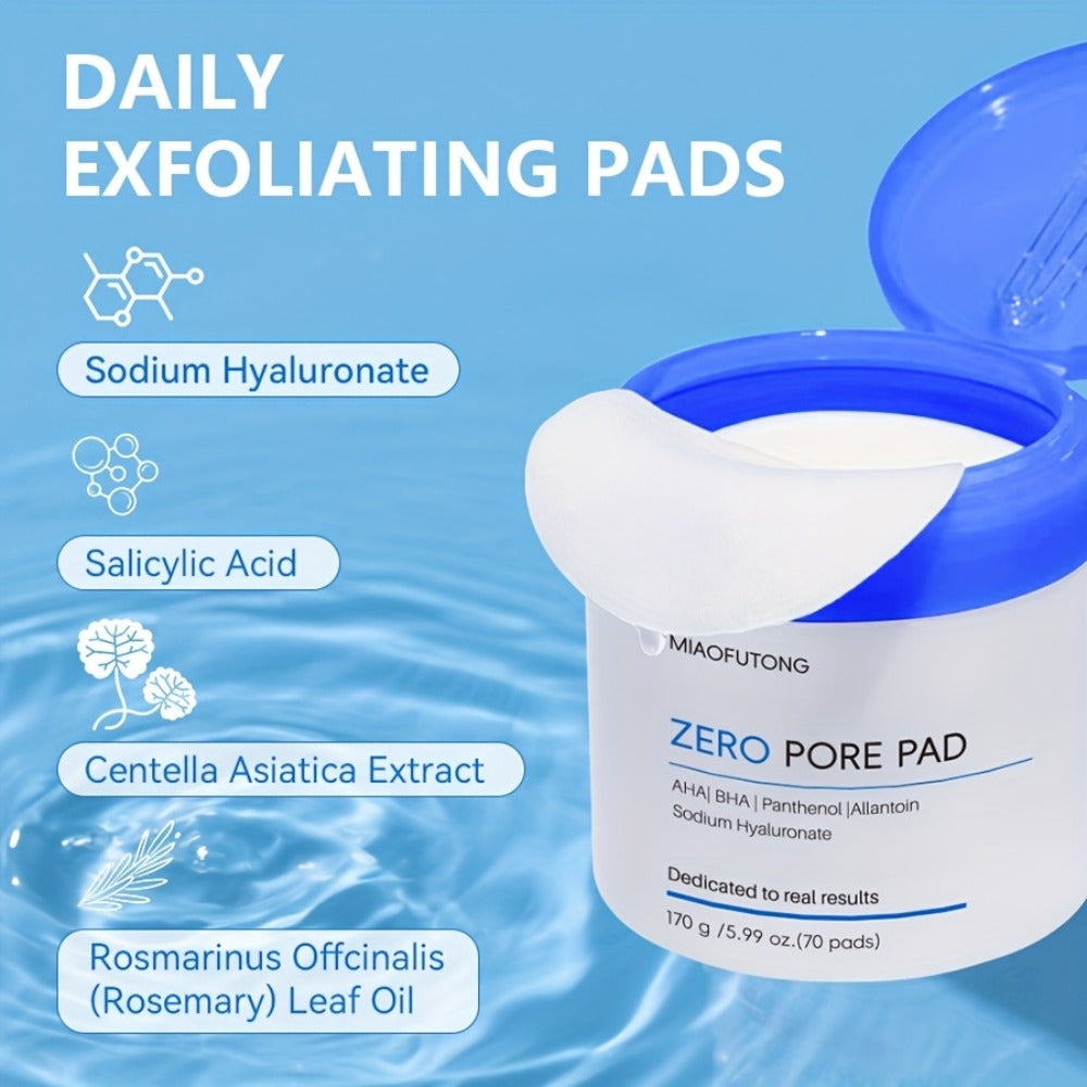 AHA BHA Toner Pads Zero Pore 70pcs - Deep Cleansing, Oil Control & Hydration with Hyaluronic Acid, Salicylic Acid & Rosemary Leaf Oil | Gentle Exfoliating Pads
