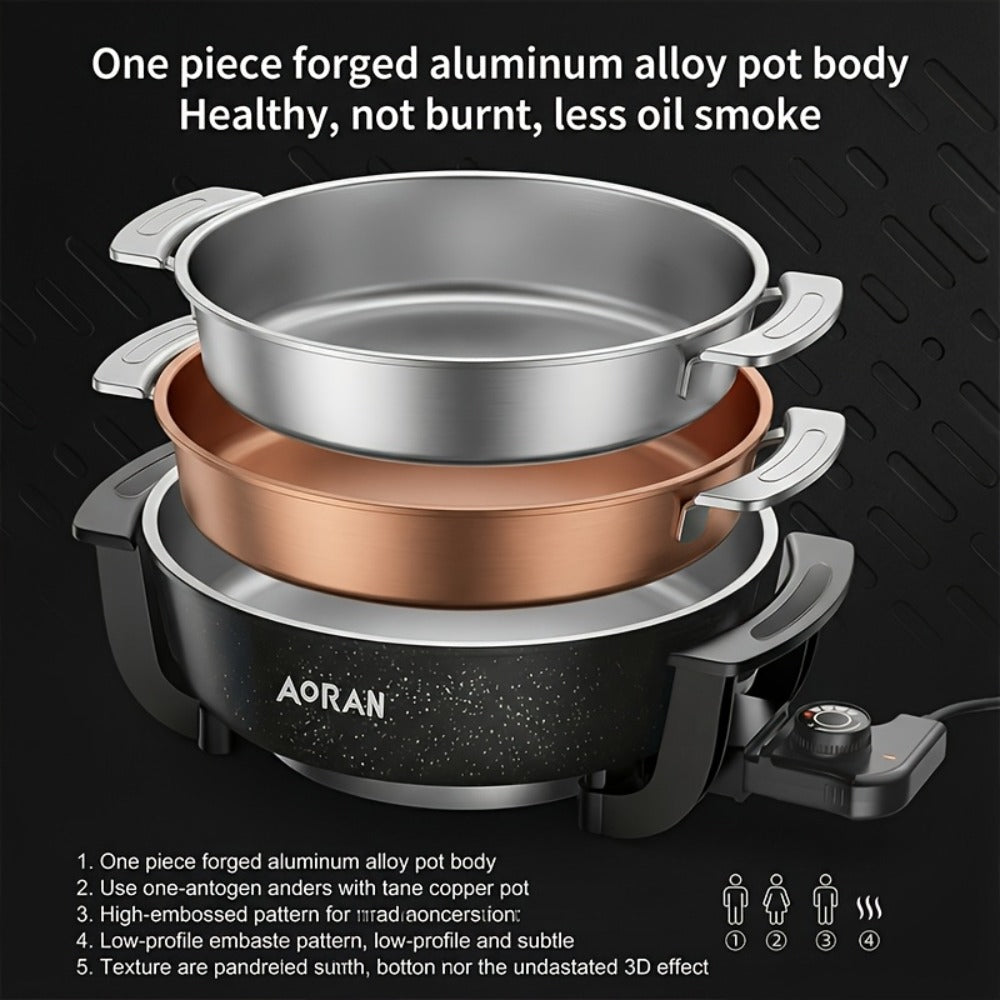 Mandarin Duck Hot Pot Electric ¨C Large Capacity Non-Stick Divided Hot Pot for Steaming, Boiling, Frying & Stewing, Quick Heating, US Plug, Perfect for Family Hot Pot Night