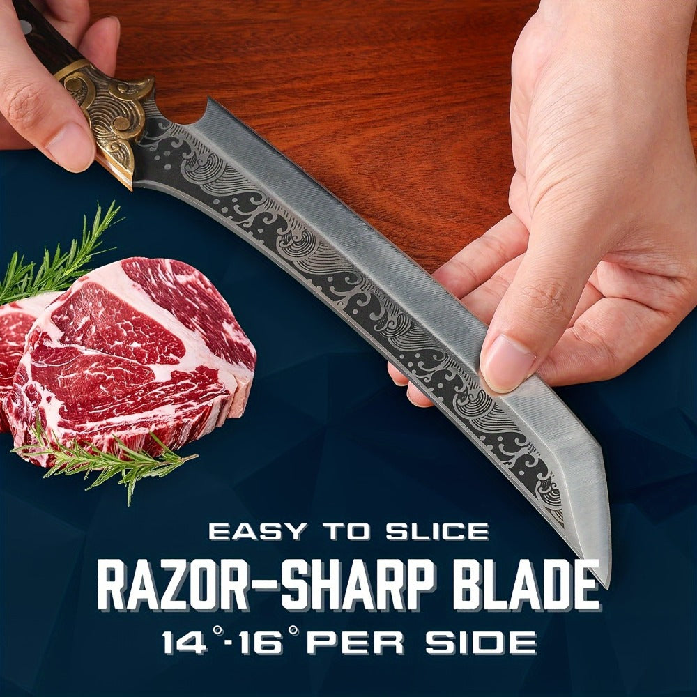 Carving Knife 8.86 Inch High Carbon Steel Brisket Knife Full Tang Ergonomic Handle with Leather Sheath Razor Sharp Meat Cutting Slicing BBQ Grilling Gift for Men Women