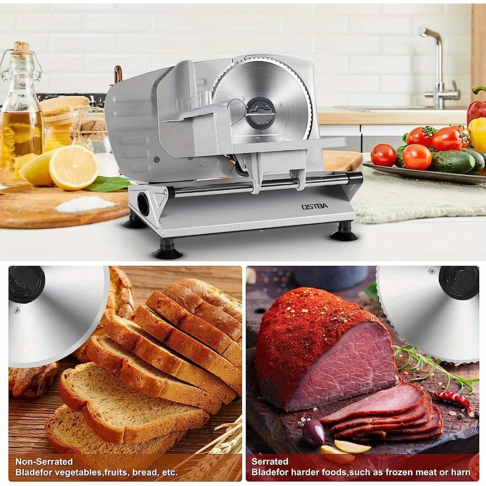 Electric Meat Slicer for Home Use ¨C Deli Food Slicer with 2 Removable Stainless Steel Blades, Adjustable Thickness, Food Carriage for Meat, Cheese & Bread