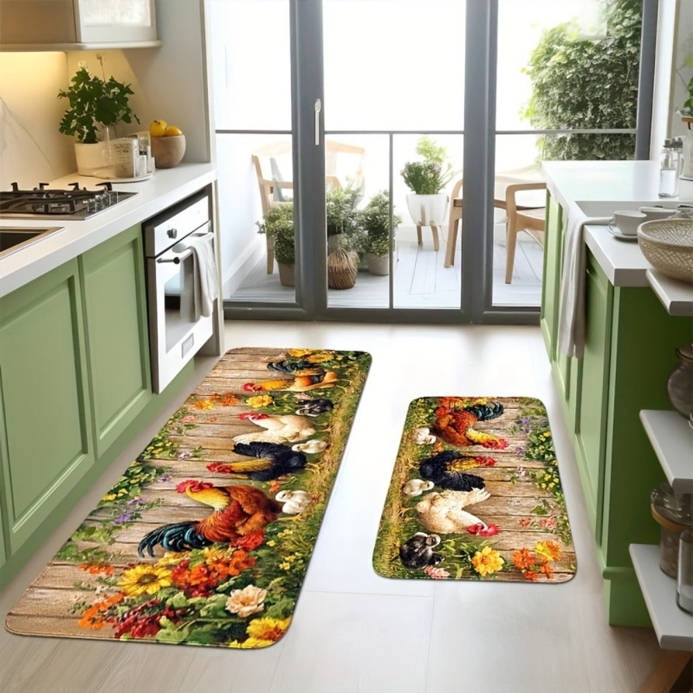 Rooster Kitchen Rugs Set 1/2/3/4pcs Vintage Farmhouse Anti-Slip Floor Mats for Kitchen Bedroom Bathroom Living Room Laundry Room Entrance