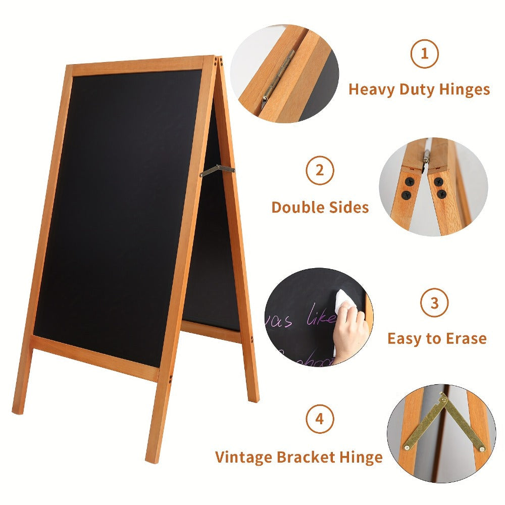 A-Frame Chalkboard Sign Double Sided Magnetic Wooden Standing Blackboard Menu Display Board for Restaurant Coffee Shop Bar Sidewalk Sandwich Board 39x20 Inch