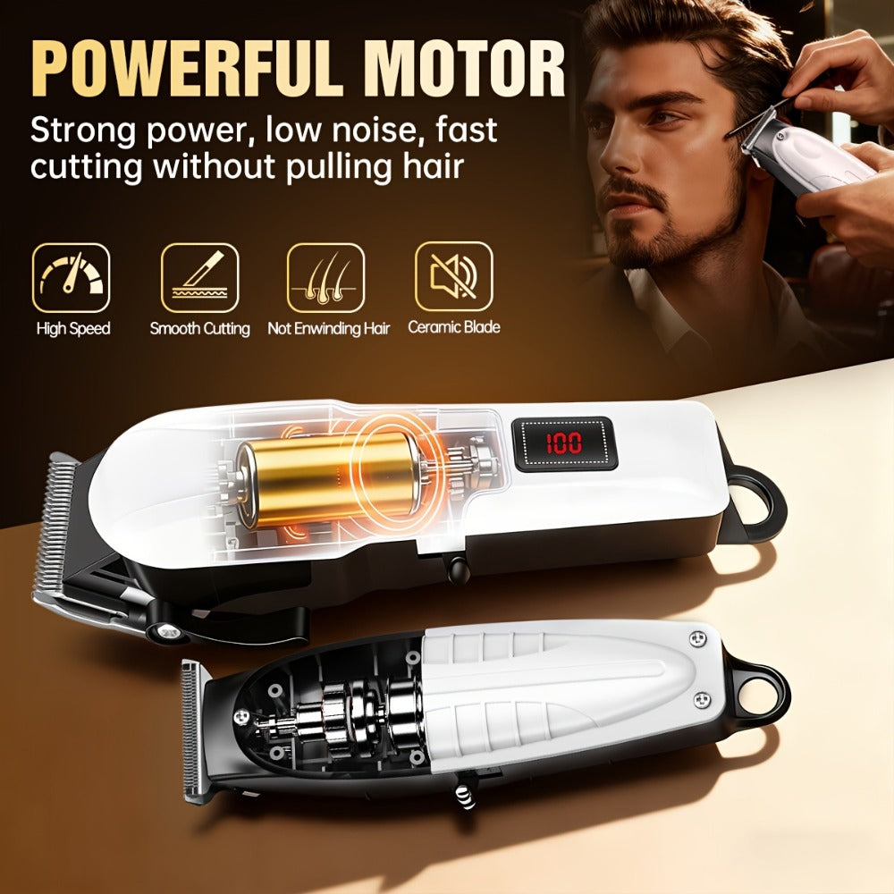 Men's Hair Clipper Set Cordless Beard Trimmer Electric Shaver Grooming Kit with LCD Display USB-C Rechargeable for Home Barber Haircut Mustache Travel Father's Day Gift